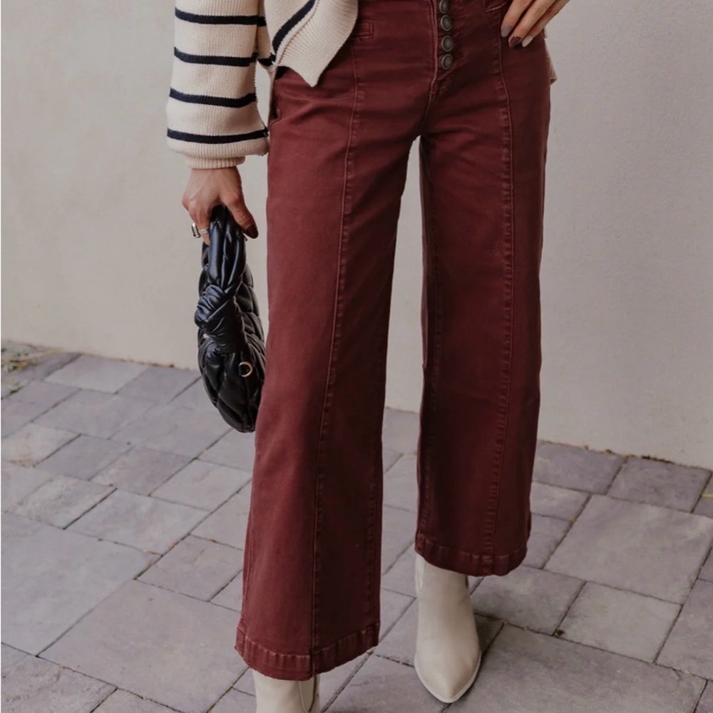 MICA Burnt Brick Red Wide Leg Denim Jeans
